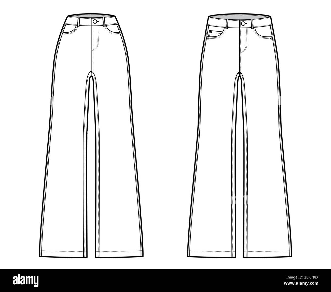 Illustrator Print Wide Leg Denim Pants