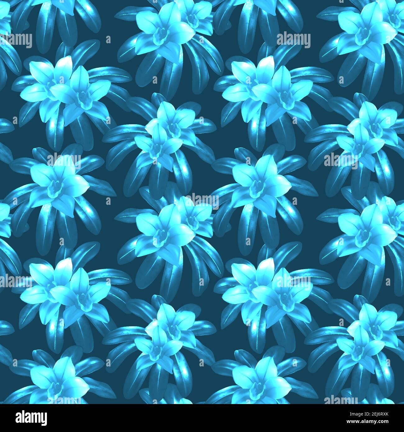 Blue and white tropical flowers silhouettes vector seamless pattern Stock Vector