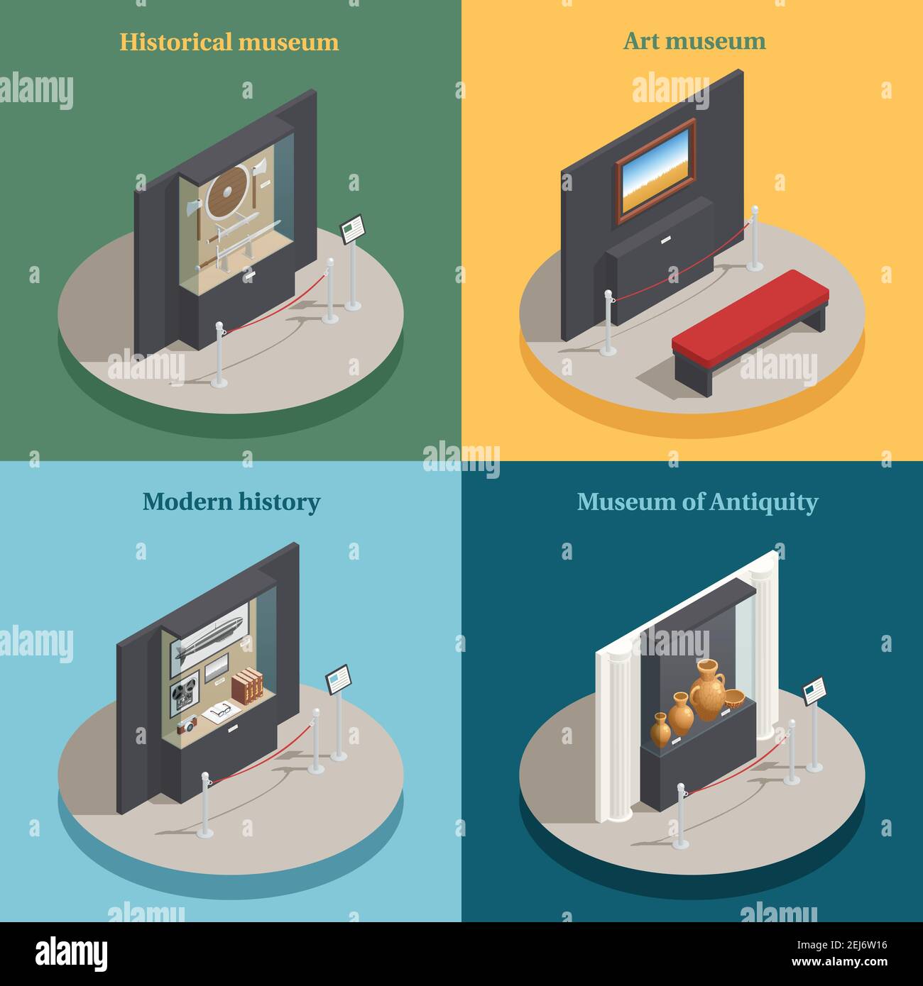 Art museum showcase 4 isometric icons concept square composition with ...