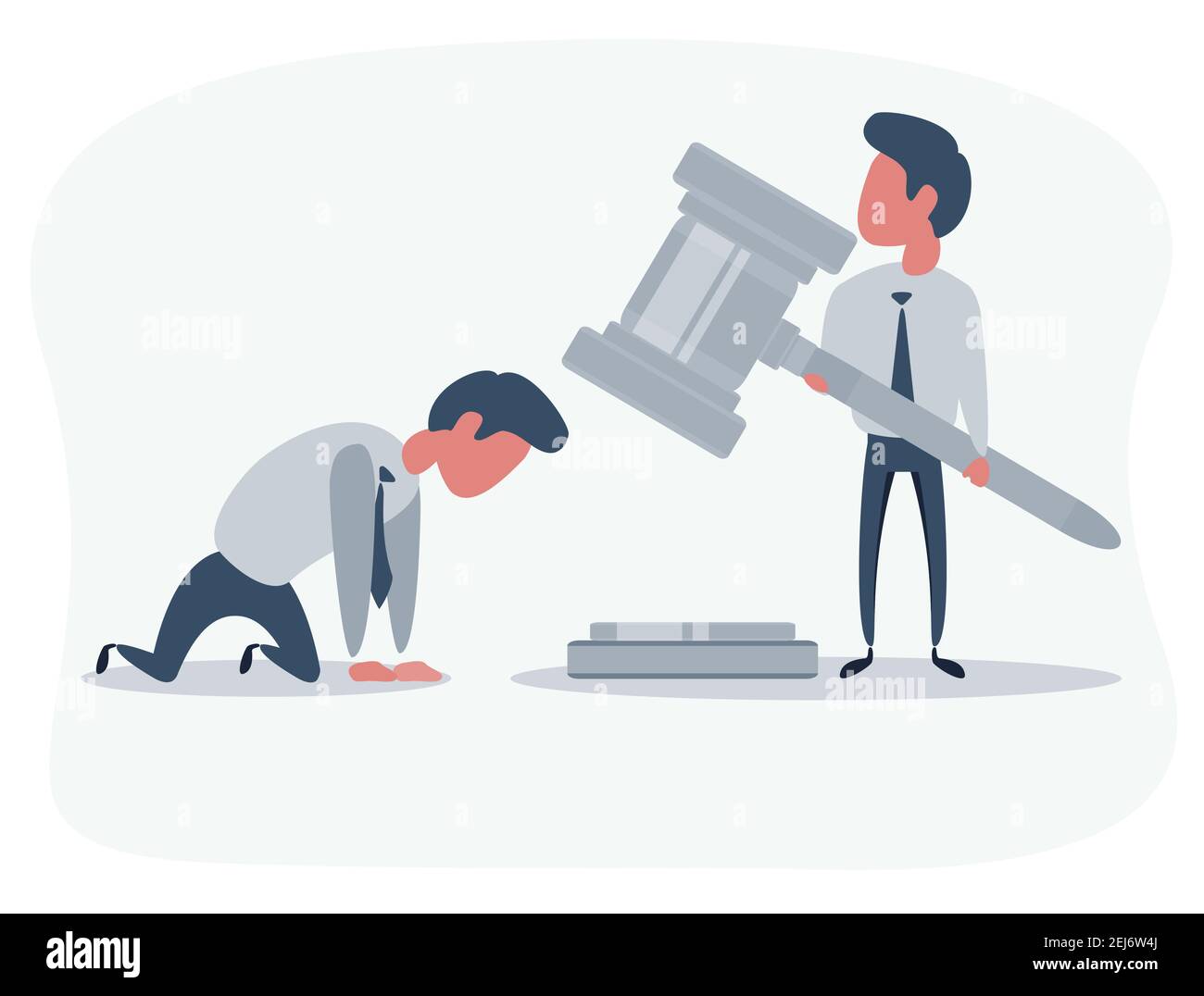 Cartoon character. Business man hold in hands Gavel justice symbol. flat illustration Stock Vector