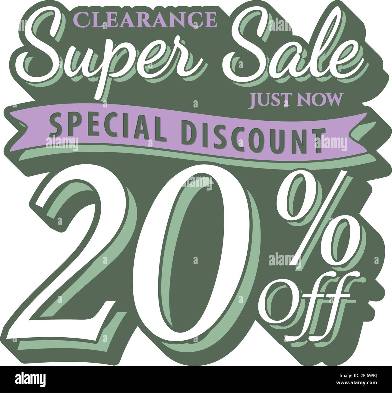Vol. 2 Super Sale 20 percent heading design vintage style  for banner or poster. Sale and Discounts Concept. Vector illustration. Stock Vector