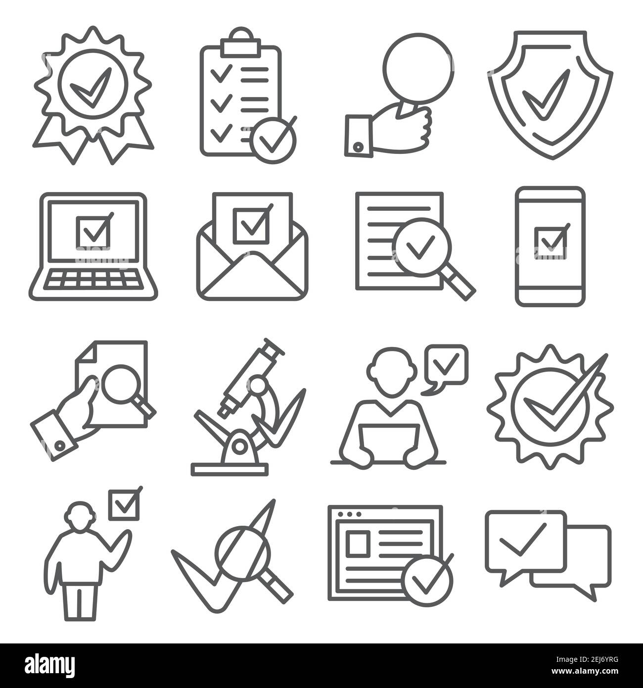 Check and quality line icons on white background Stock Vector