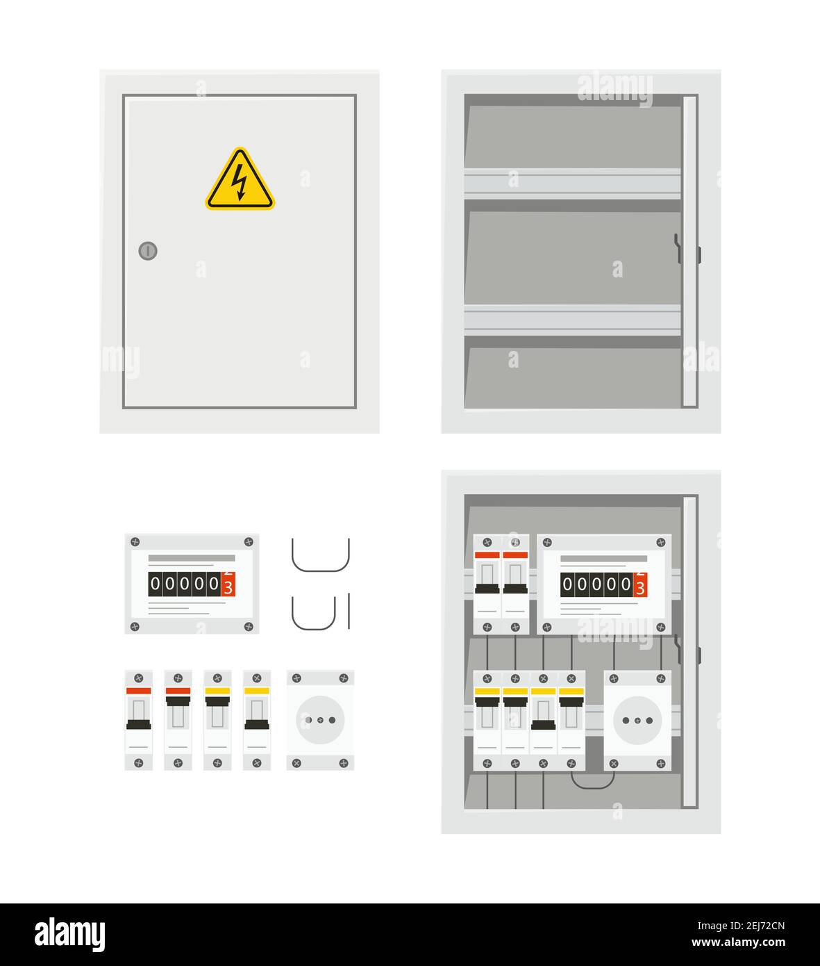 Electrical power switch panel with open and close door. Fuse box