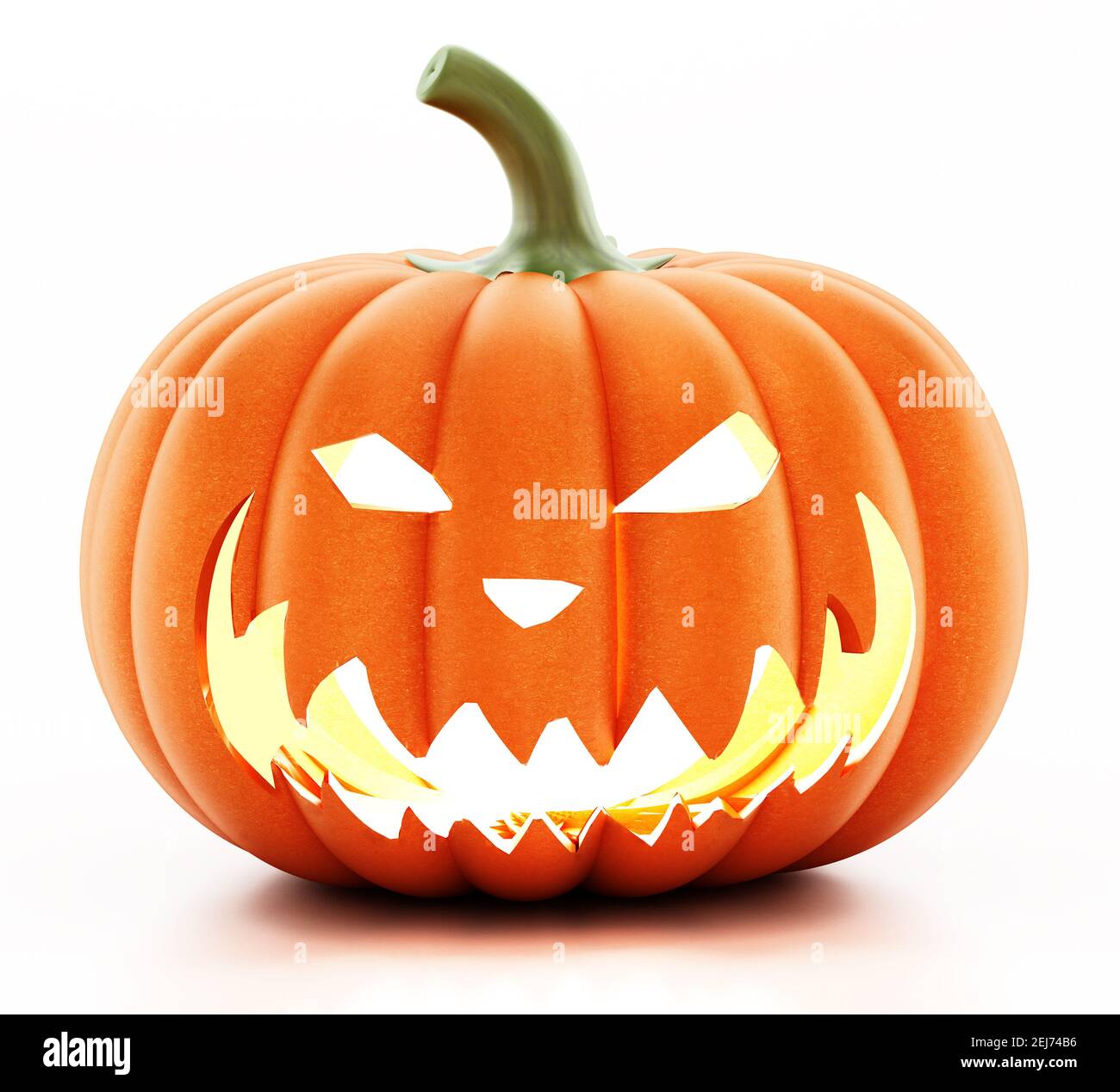Jack-o'-lantern (carved pumpkin) isolated on white background. 3D illustration. Stock Photo