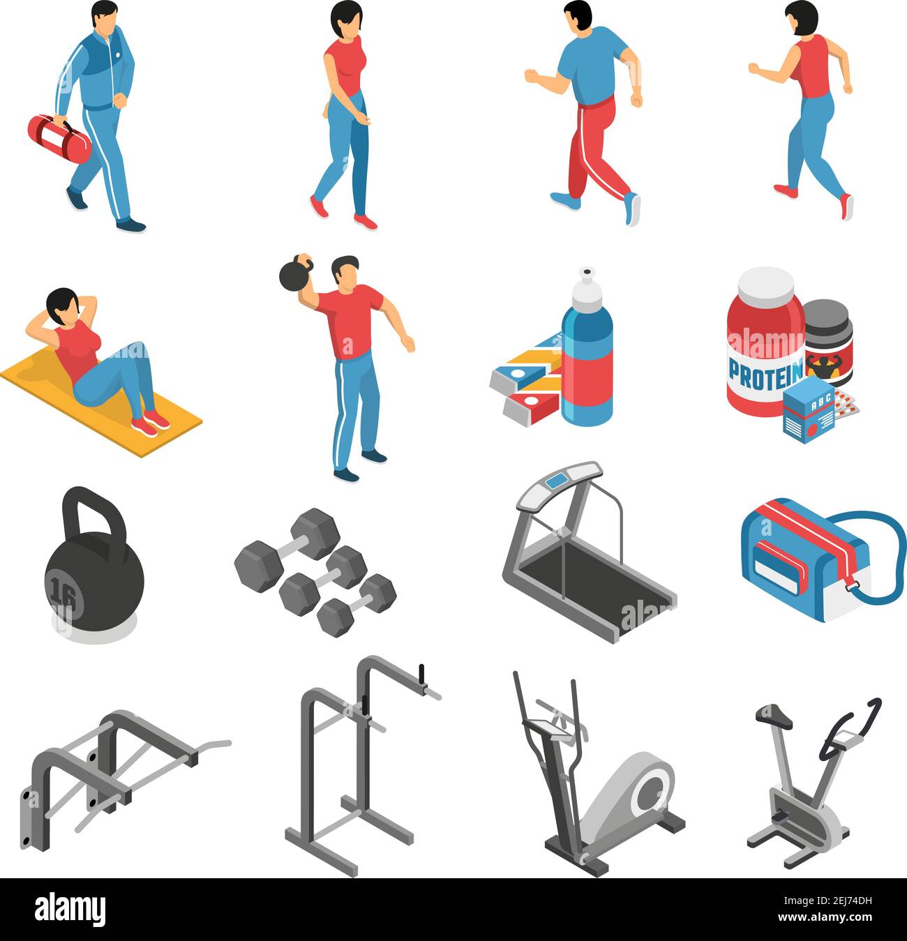 Healthy lifestyle attributes isometric icons collection with fitness