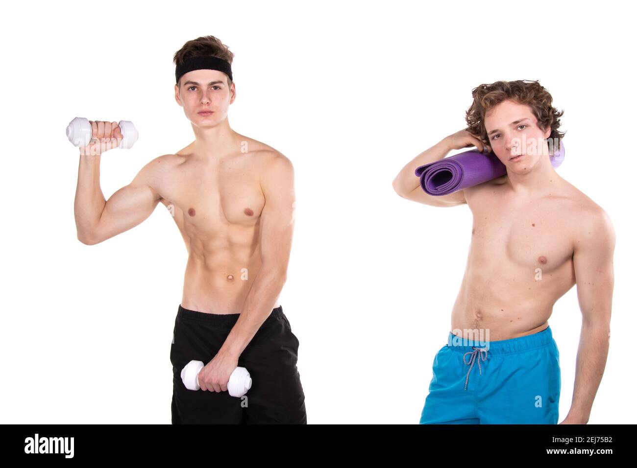 Fitness and healthy lifestyle. Two young attractive students in the gym