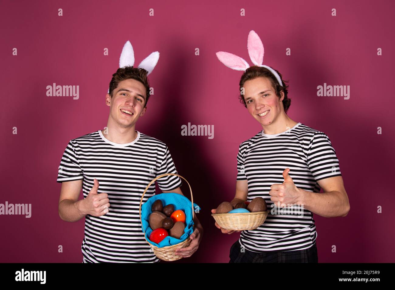 Holidays and weekends. Young attractive couple for Easter in bunny