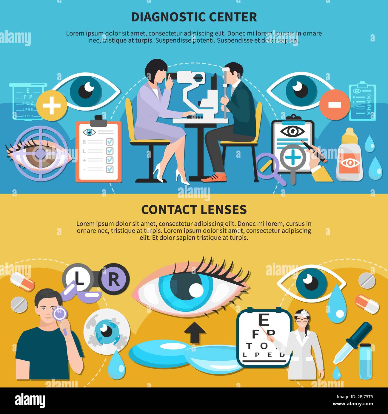 Ophthalmologist diagnostic center with optometrist examining patient
