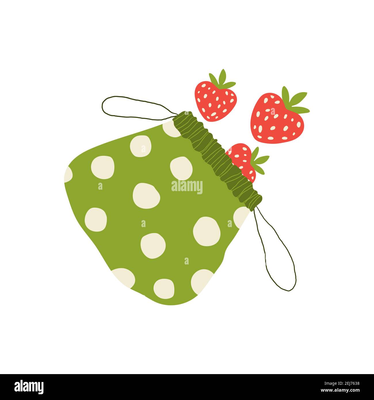 Reusable textile bag for food. Simple icon of ecological sack for vegetable. Eco friendly packaging. Zero waste lifestyle concept. Plastic free. Vec-t Stock Vector