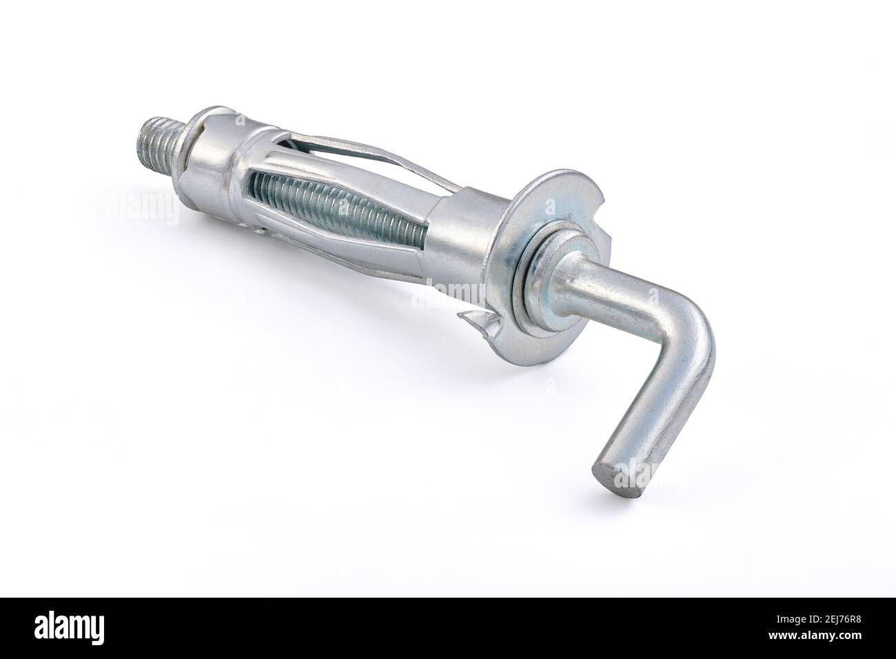 Zinc plated molly anchor with hook bolt L type, isolated, photo