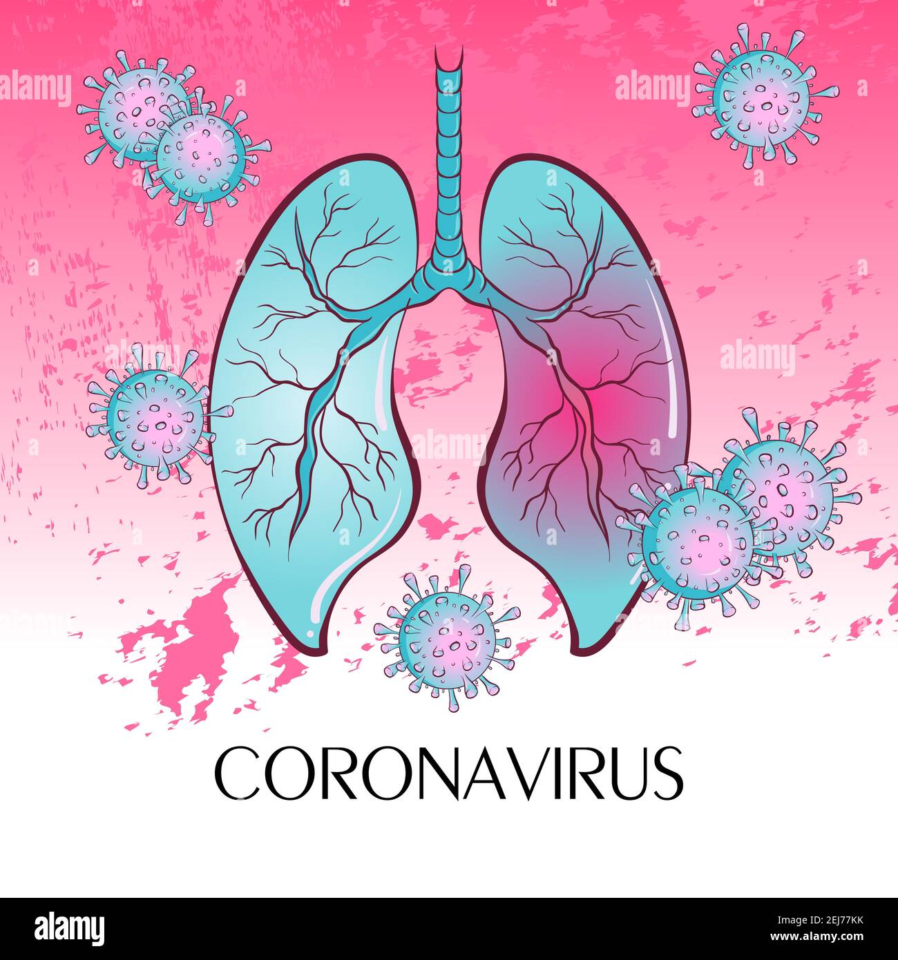 Pandemic medical concept with dangerous cells. The virus enters the human lungs. Vector illustration. Stop coronavirus. Danger and public health risk disease and flu outbreak. Stock Vector