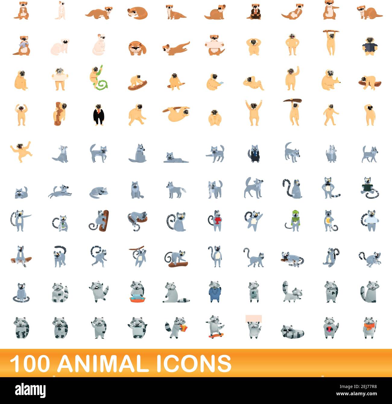 100 animal icons set. Cartoon illustration of 100 animal icons vector ...