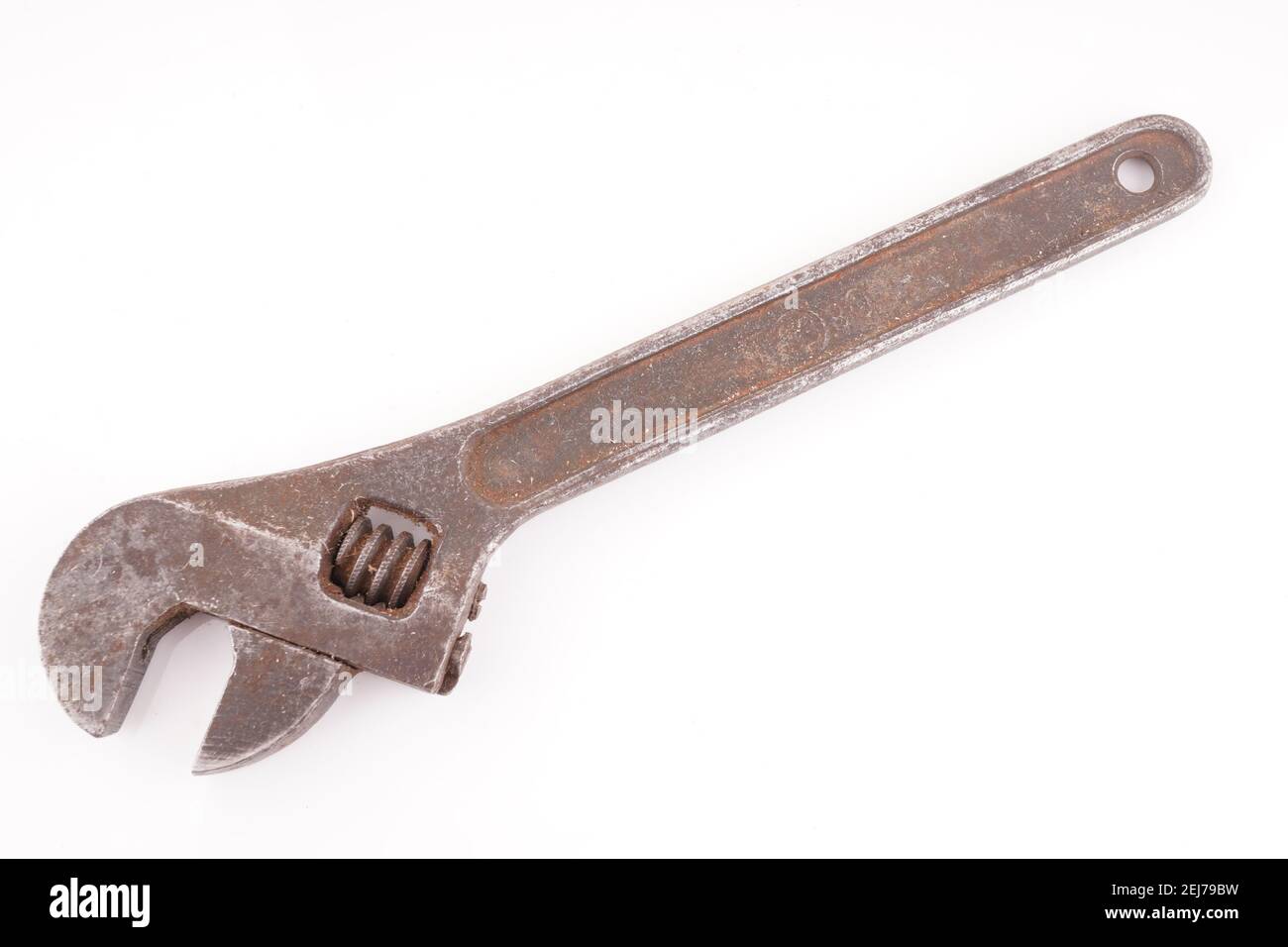 rusty gas wrench on white background Stock Photo