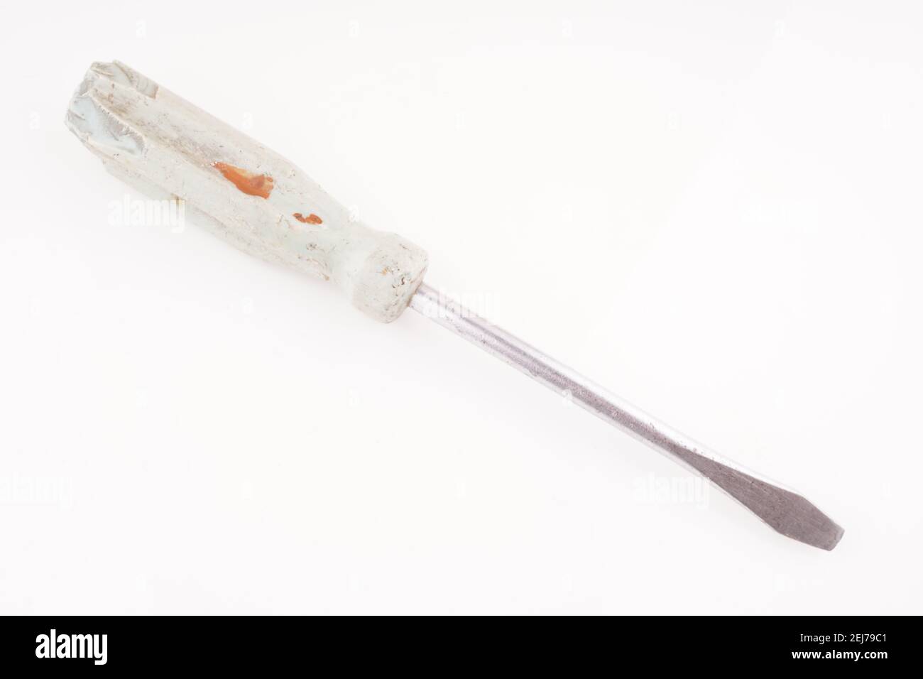 old blue screwdriver on a white background Stock Photo