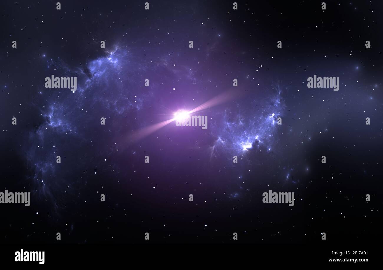 Pulsar or neutron star in the nebula. 3D illustration Stock Photo