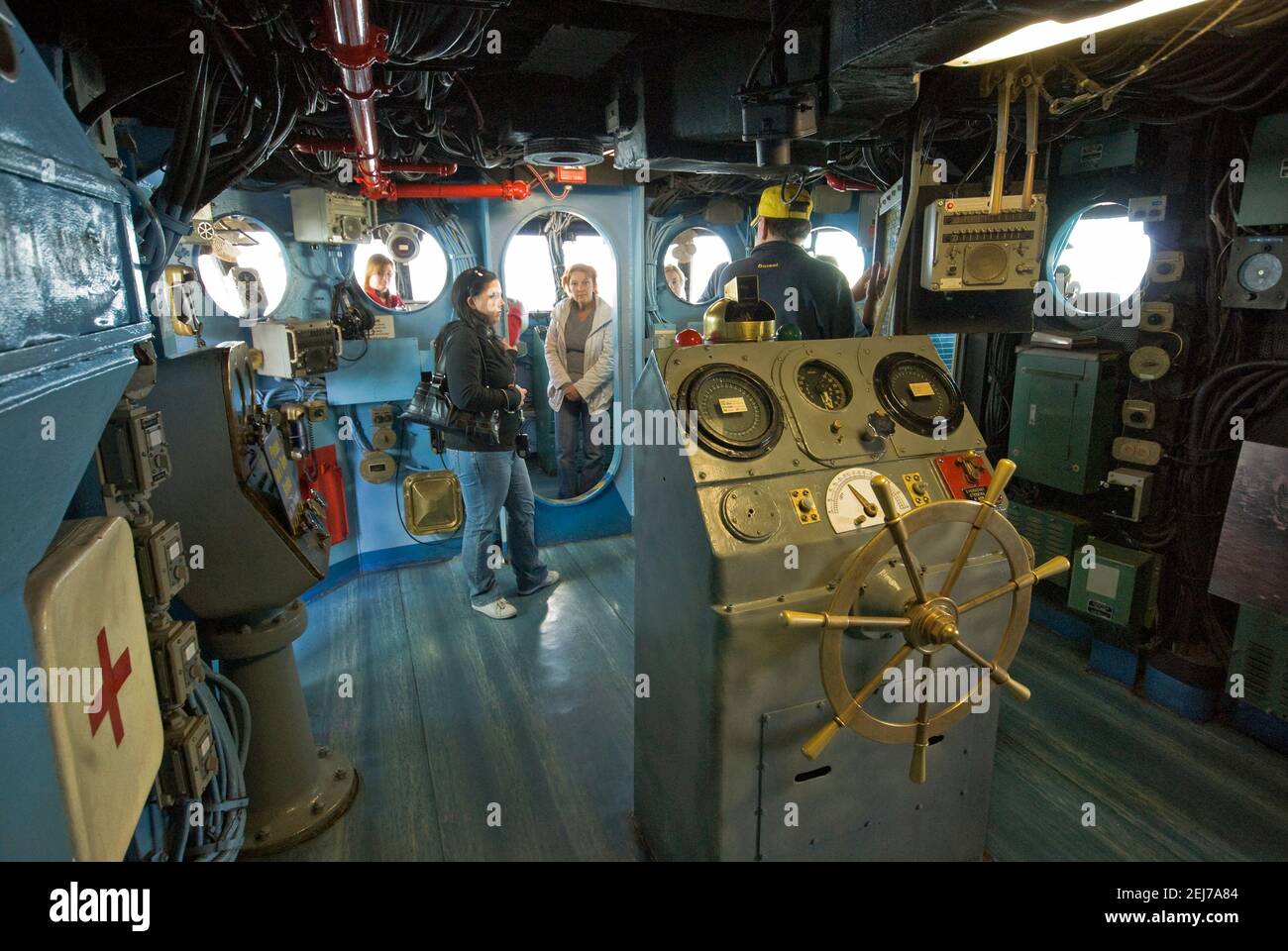 Bridge interior at USS Midway aircraft carrier museum ship, San Diego ...