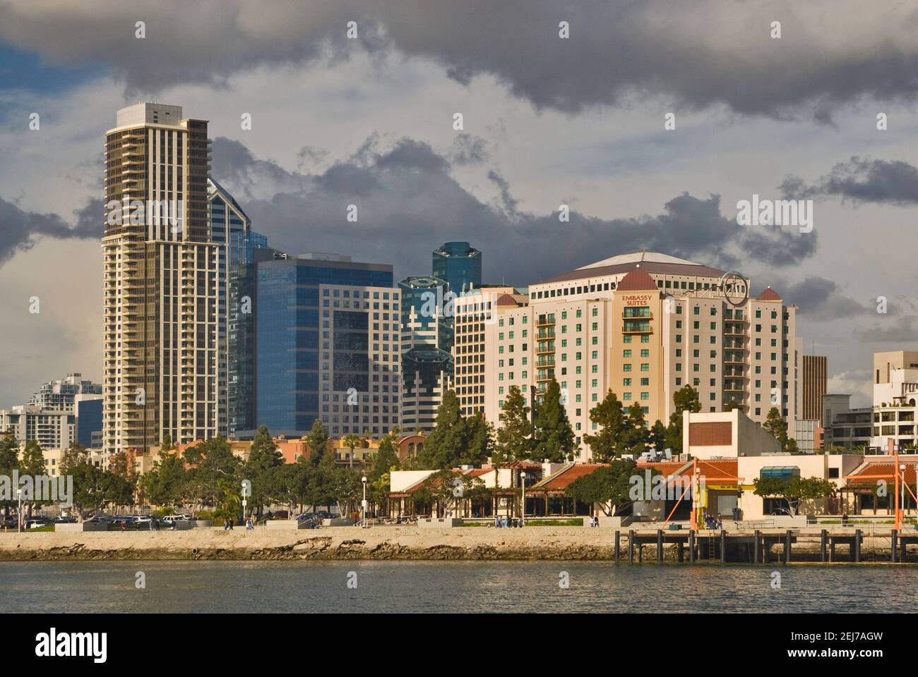 San Diego Downtown, Embarcadero from excursion boat on San Diego Bay, California, USA Stock Photo