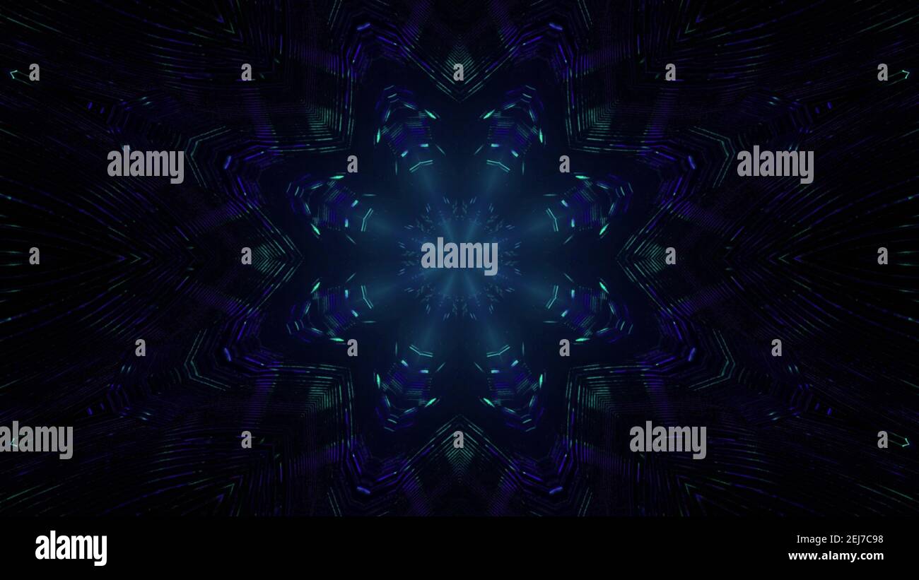 3D illustration of neon kaleidoscope pattern in darkness Stock Photo ...
