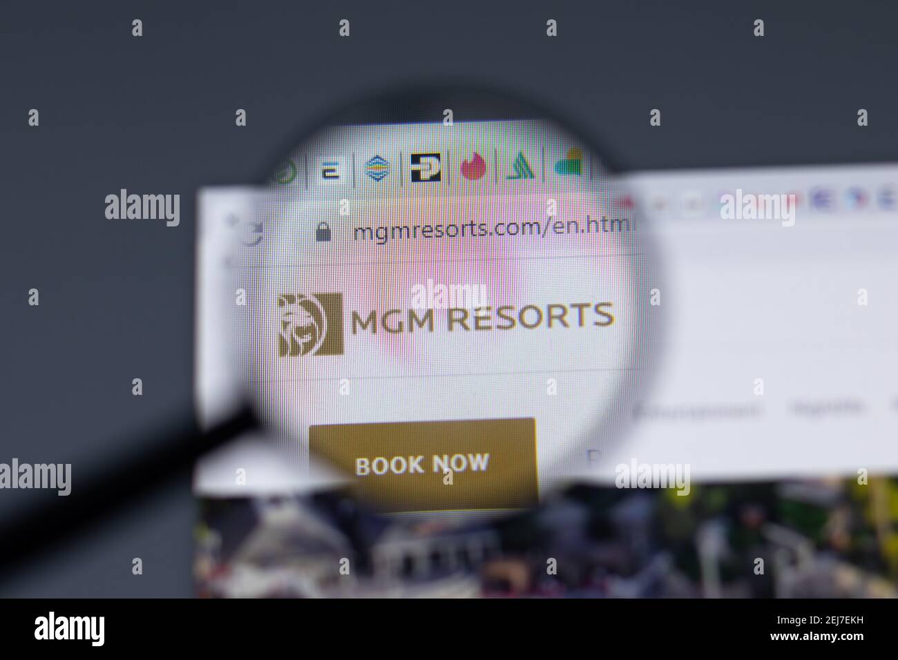 New York, USA - 17 February 2021: MGM Resorts International logo close up on website page, Illustrative Editorial Stock Photo