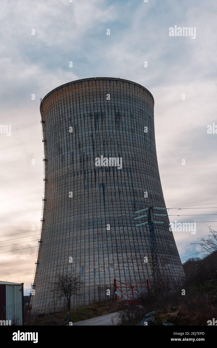 cooling tower of a thermoelectric plant in the process of dismantling