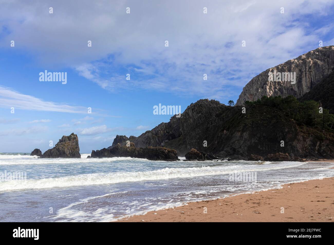 beauty beach in the coast of basque countrywith small waves Stock Photo