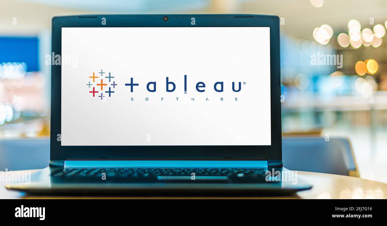 POZNAN, POL - NOV 12, 2020: Laptop computer displaying logo of Tableau ...