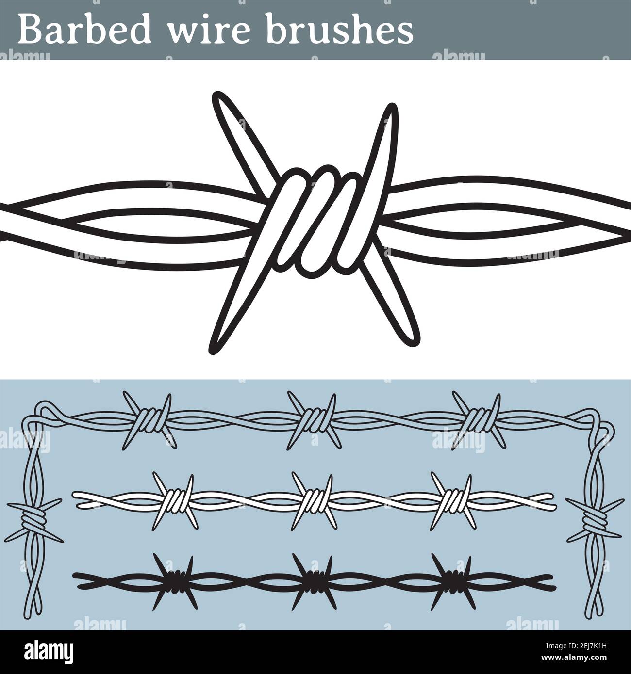 Brushes for Illustrator to draw barbed wire. Three different versions:  unfilled, with white fill and in silhouette Stock Vector Image & Art - Alamy
