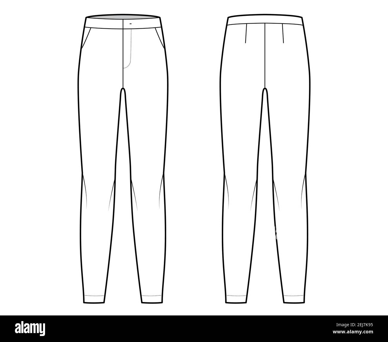 Trouser pants technical fashion flat sketch vector illustration template  front and back view. 27567531 Vector Art at Vecteezy