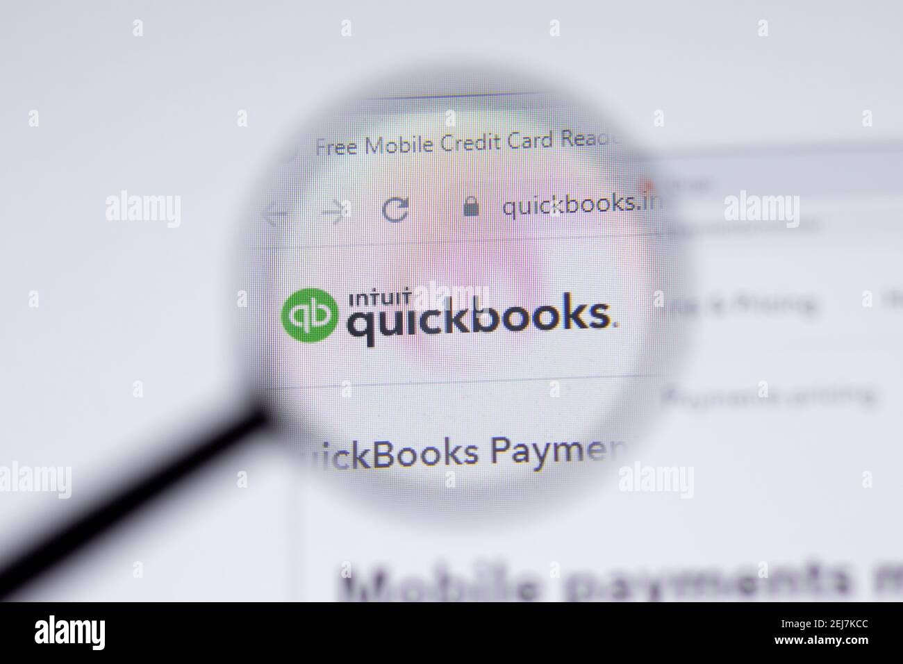New York, USA - 17 February 2021: Intuit Quickbooks logo close up on website page, Illustrative Editorial Stock Photo