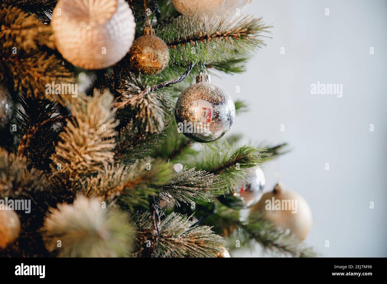 Natural background Scandinavian Christmas tree with New Year ...