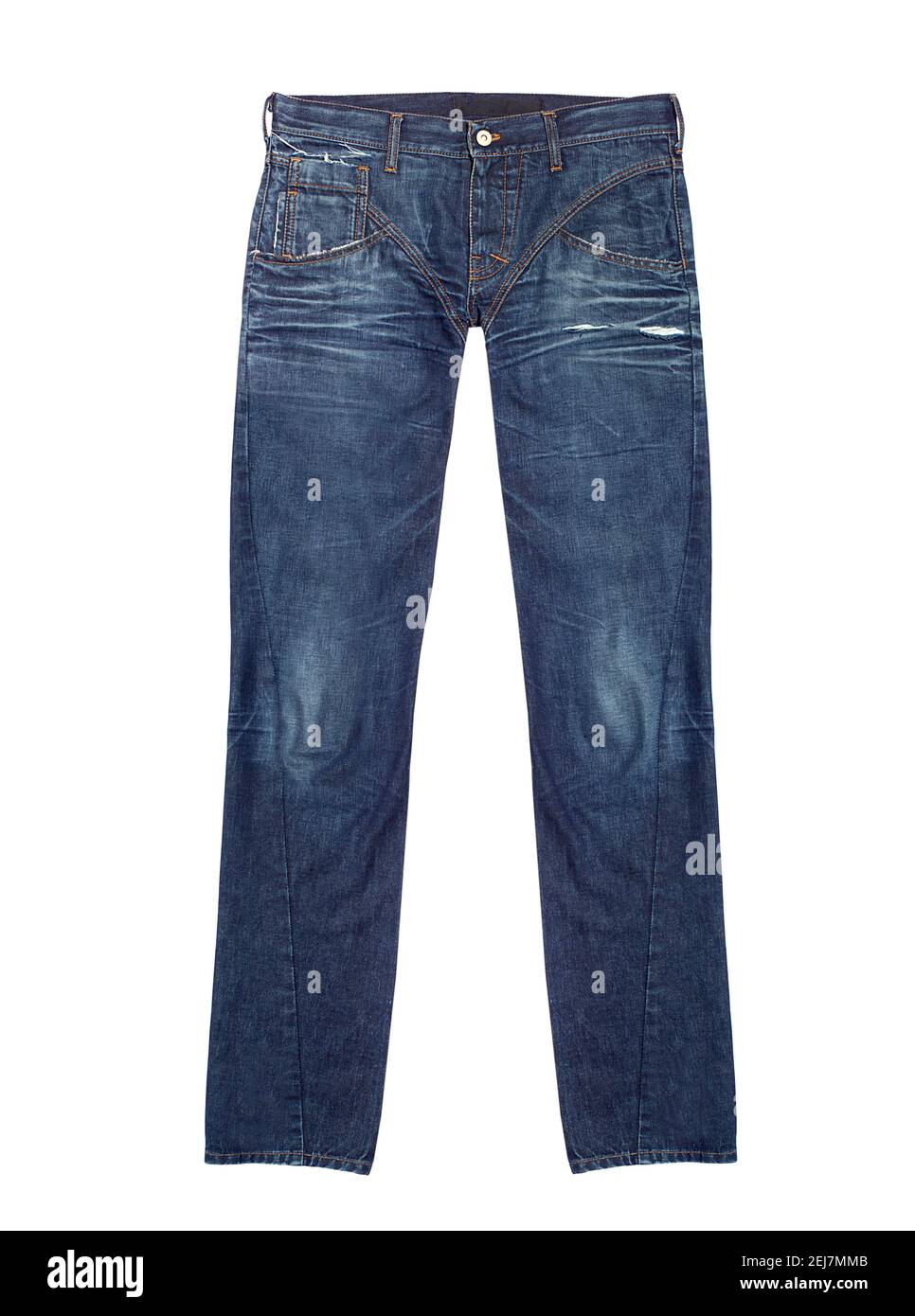 Blue Jeans on white background studio shot. Stock Photo