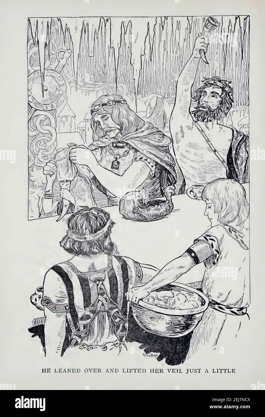 Illustration of an aged picture from the Norse mythology Stock Photo