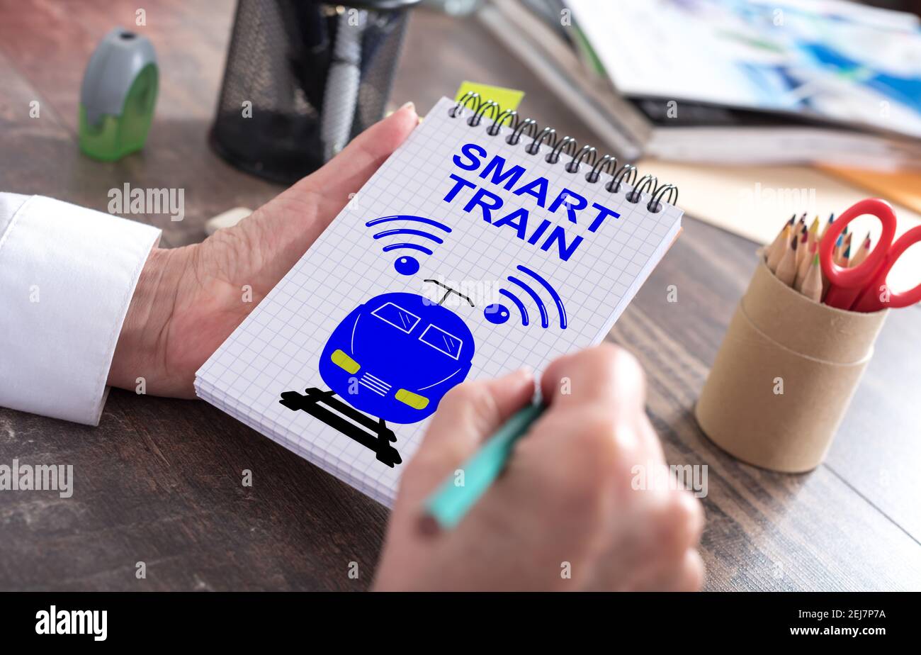 Smart train concept drawn on a notepad Stock Photo - Alamy