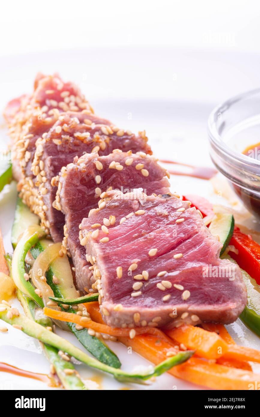 Teriyaki, typical Japanese dish of red tuna Stock Photo Alamy