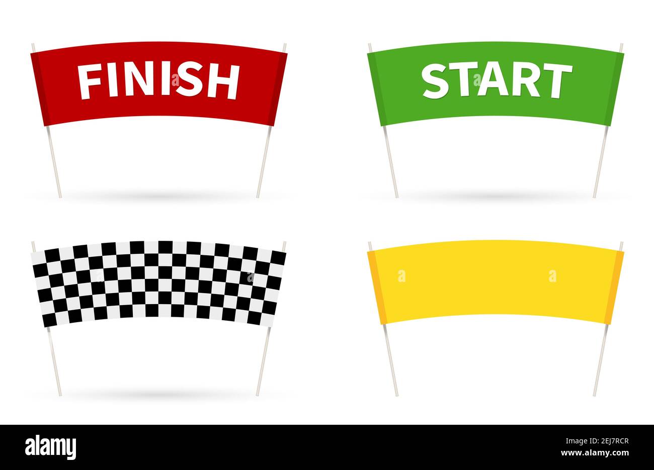 Flag Start. Flag finish for the competition. streamers of Start and Finish in flat style. 4 different colors of a finish line. vector illustration iso Stock Vector