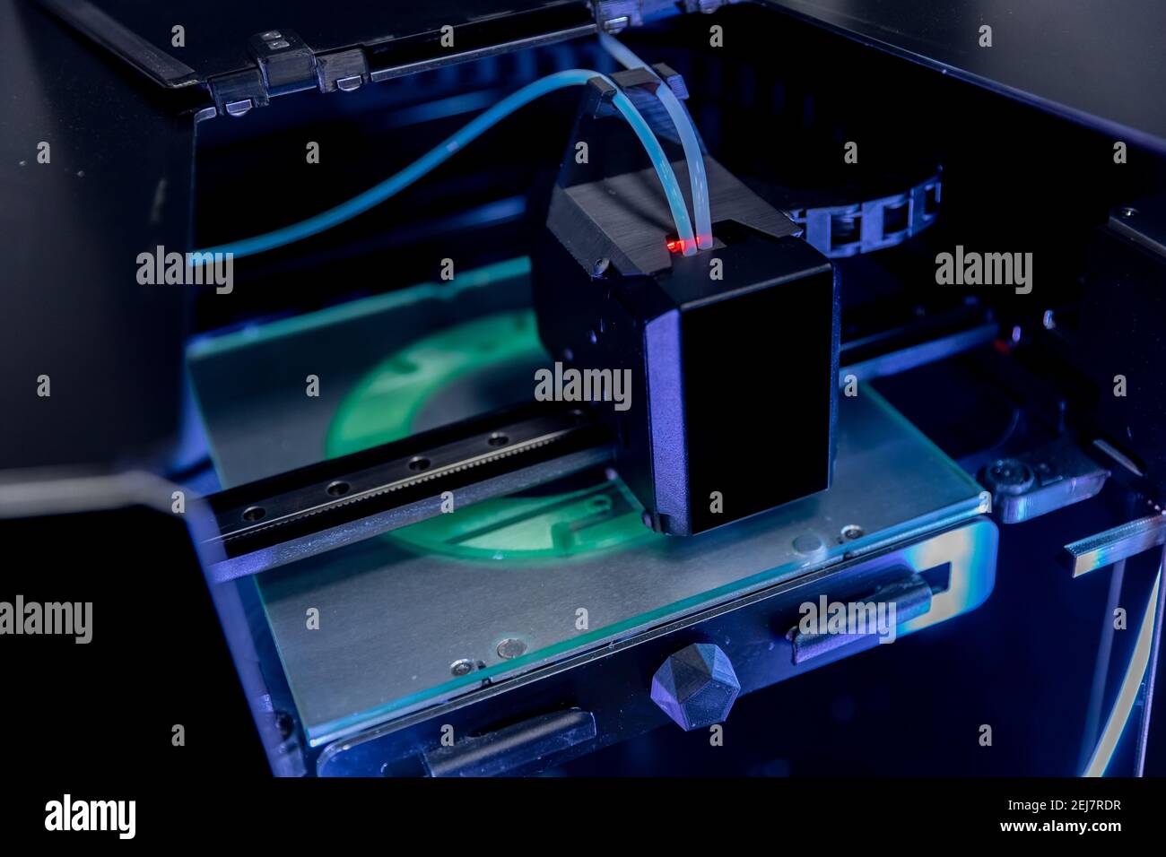 3D printer with nylon and plastic printing, model plate. Stock Photo
