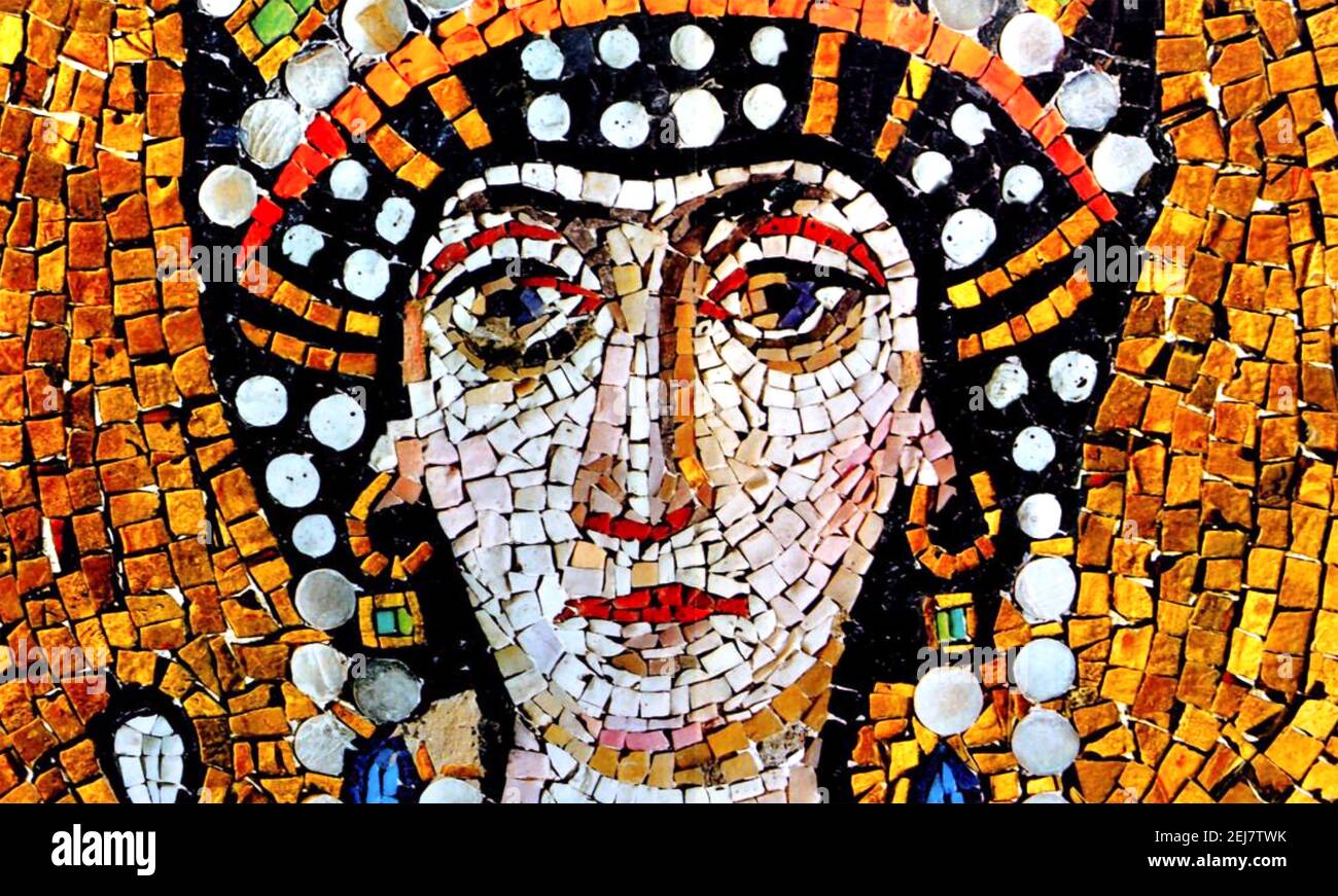 EMPRESS THEODORA (c 500-548) wife of Emperor Justinian from the contemporary mosaic in the Basilica of San Vitale, Ravenna. Stock Photo