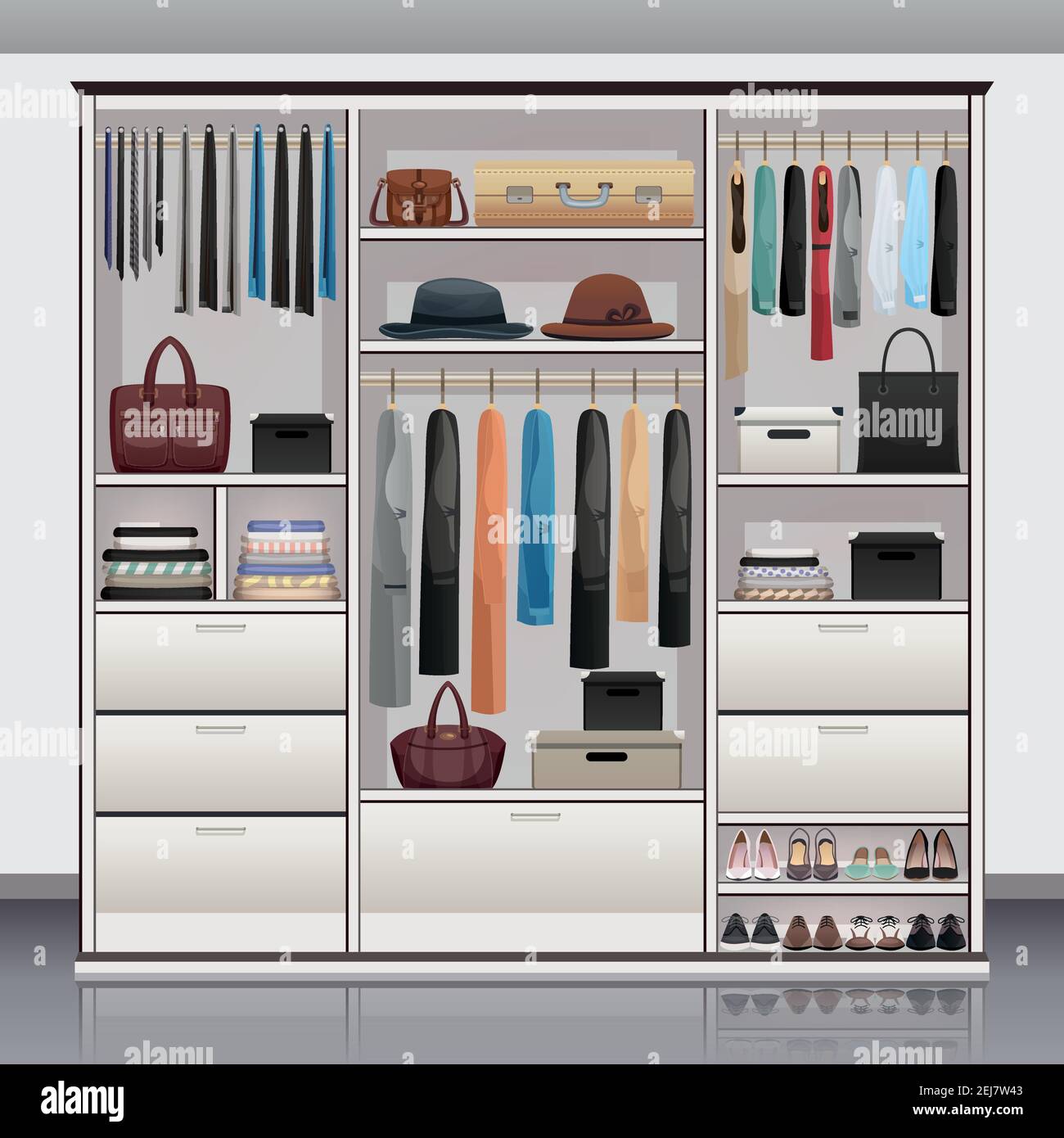 https://c8.alamy.com/comp/2EJ7W43/wardrobe-accessories-storage-with-drawers-organizers-shoe-racks-hanging-rails-for-scarves-neck-ties-realistic-vector-illustration-2EJ7W43.jpg