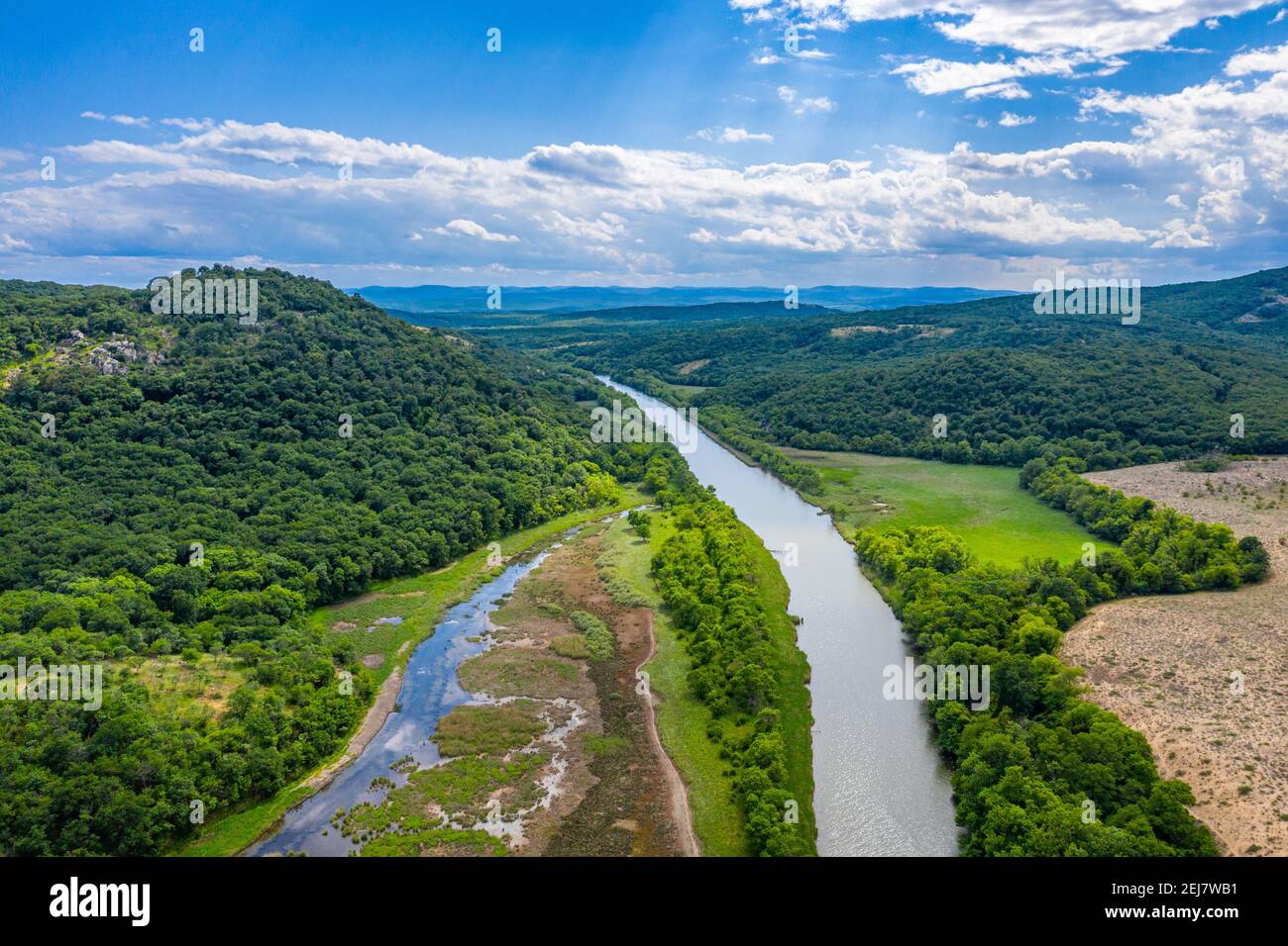 Aerial view of estuary of the Ropotamo river in Bulgaria Stock Photo