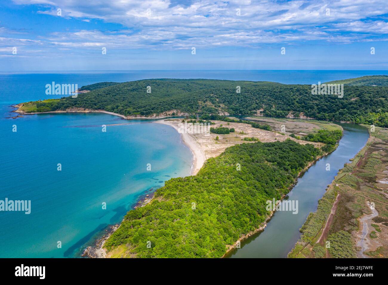 Aerial view of estuary of the Ropotamo river in Bulgaria Stock Photo