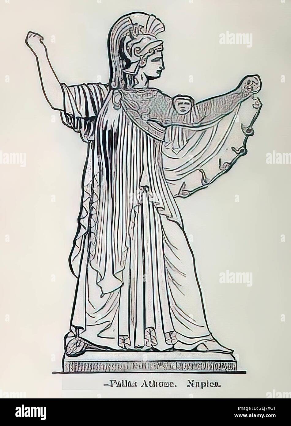 Illustration of Pallas Athene, an ancient Greek goddess of wisdom, handicraft, and warfare Stock Photo