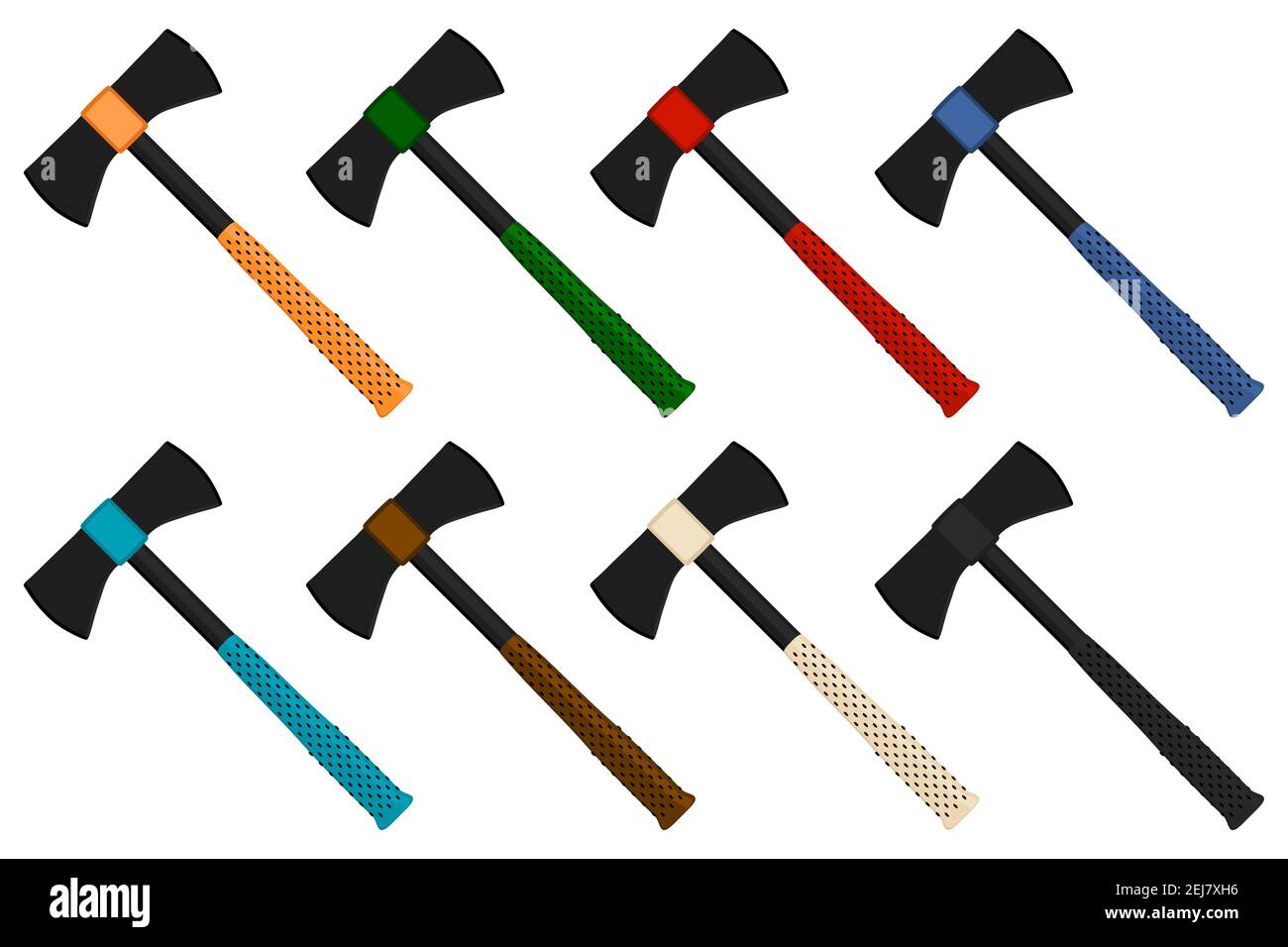 Illustration on theme big kit steel axes with wooden handle, metal ax ...