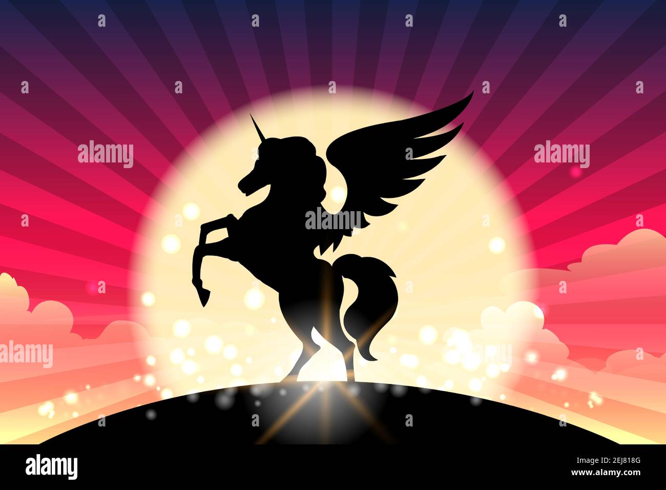 Silhouette of Prancing Unicorn with wings. Vector illustration. Stock Vector