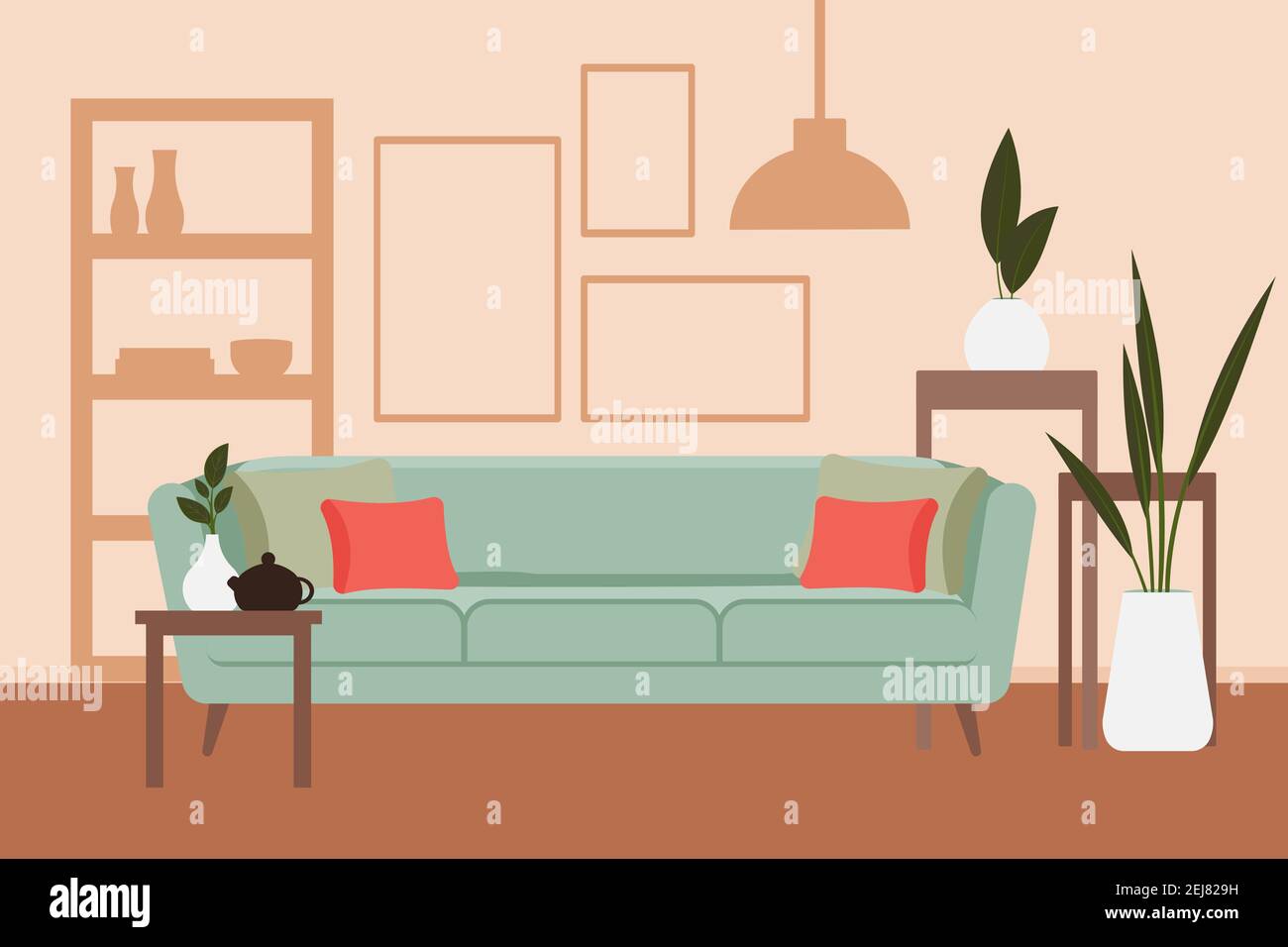 Stylish apartment interiors in Scandinavian style with modern decor. Cozy  furnished living room. Cartoon flat vector illustration. Bright, stylish  and Stock Vector Image & Art - Alamy