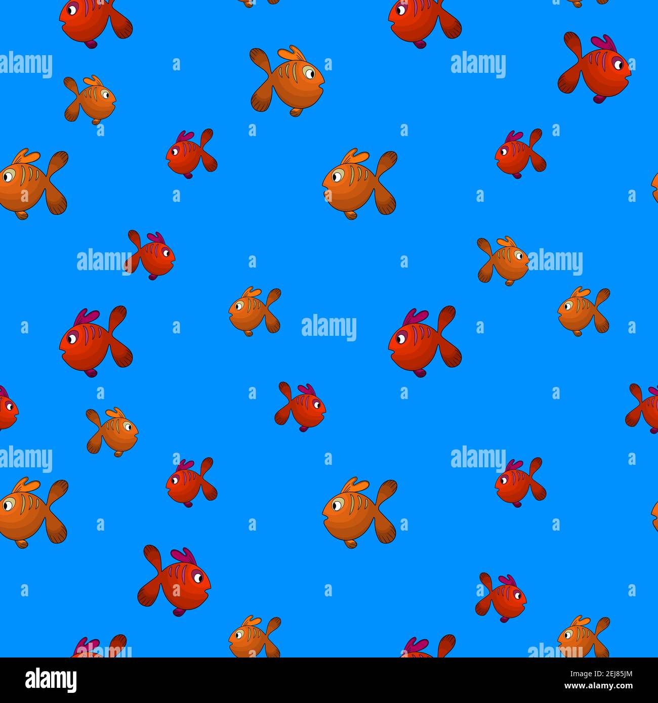 Seamless pattern with cute fish on blue background. Vector cartoon ...