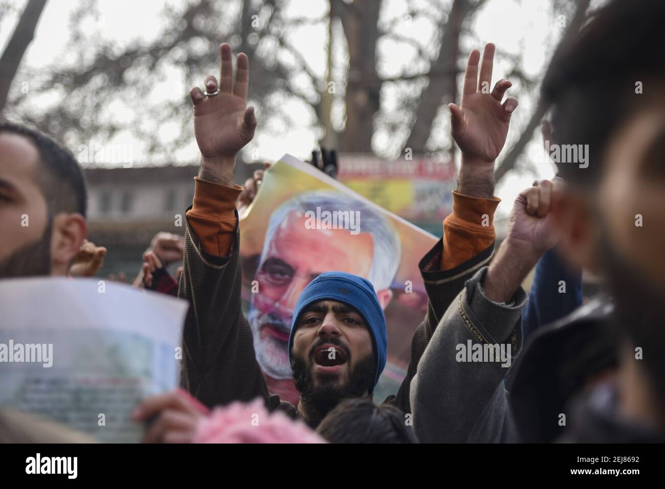 A Kashmiri Shia Muslim protester shouts slogans during an anti-America ...