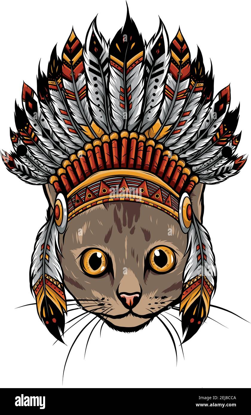 head of Cat with indian hat vector Stock Vector