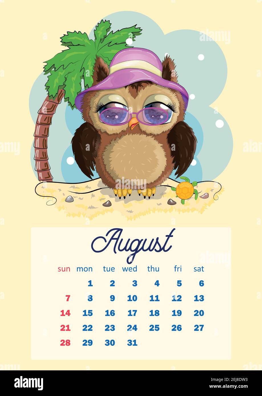 cute-cartoon-owl-with-beautiful-eyes-wall-calendar-design-template-for-2022-a4-format-for-each-month-week-starts-on-sunday-stock-vector-image-art-alamy