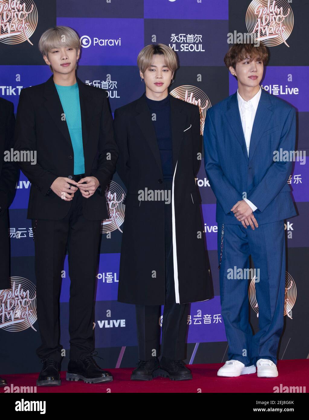 5 January 2020 - Seoul, South Korea : South Korean vocal J-Hope, member of  K-Pop boys group BTS (Bangtan Boys), attend a photo call for the 34th  Golden Disk Award at Gocheok