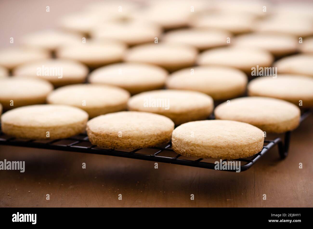 Cornstarch alfajor biscuits on a black rack Stock Photo Alamy